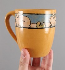 RARE Antique c1942 Arts & Crafts SEG Painted Rabbits PAUL REVERE Pottery Mug Cup