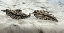 Vintage Silver Tone Feather Leaf Earrings