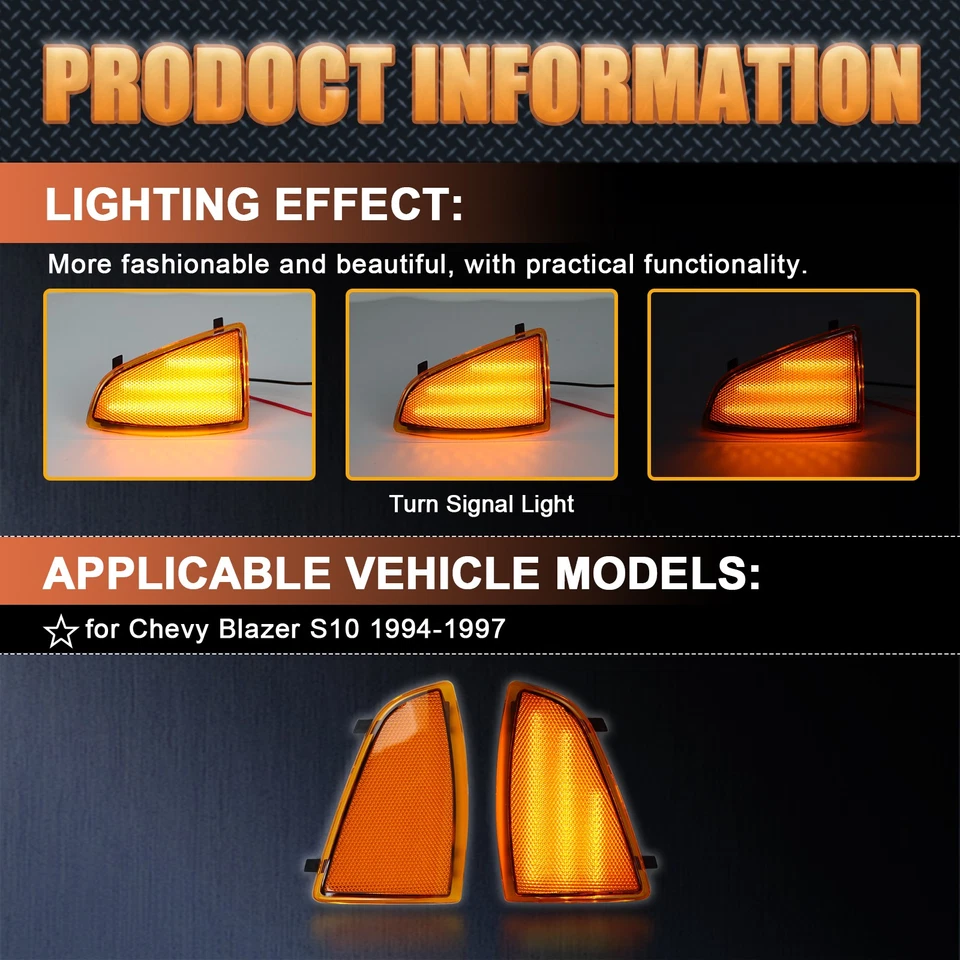 Luces de señalización delanteras laterales lámpara de esquina señal de giro ámbar para Chevy S10 1994-1997 Foto 4 de 4