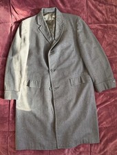 Vintage Wool Overcoat 46r Swartz & Sons Brown Herringbone Made In USA