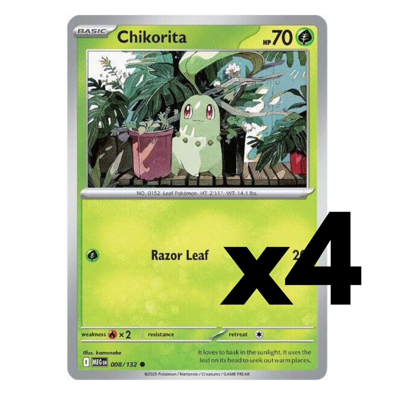 4x Chikorita - 008/132 - ME01: Mega Evolution Pokemon Playset x4