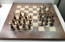 Vintage Italfama Chess Set Brass , Silver ,Wood W/ 16.5”x16.5” Board (READ) 