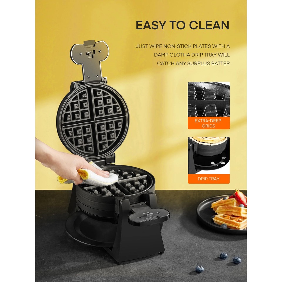 AICOOK Double Belgian Waffle Maker 180 Flip, 1400W Nonstick, Black eBay