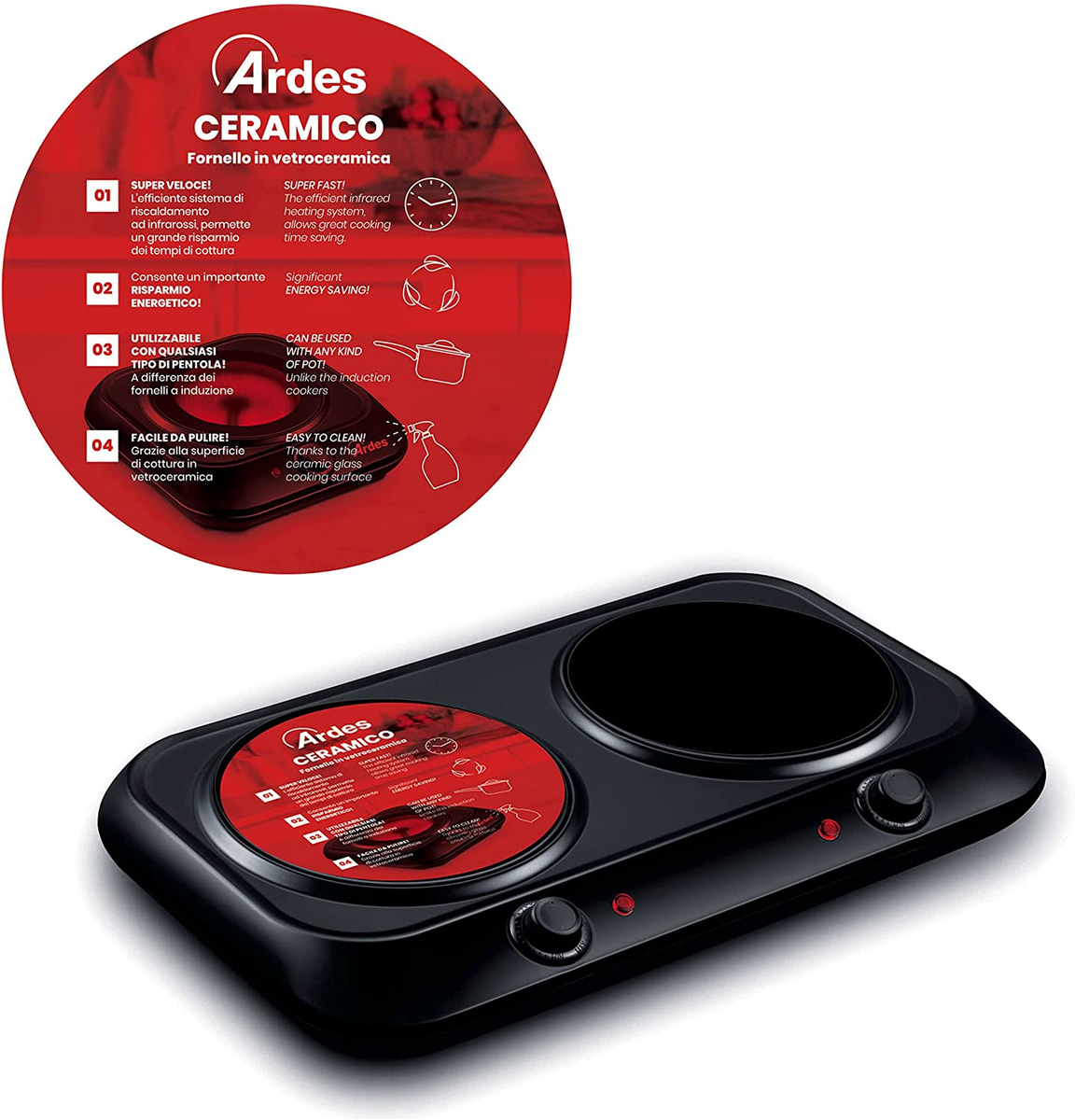 Fornello Elettrico Doppio ARDES In Vetroceramica - Portatile Per Campeggio, Camper E Picnic - Foto 11