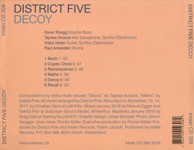 DISTRICT FIVE QUARTET - DECOY NEW CD