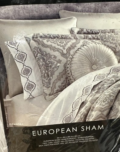 J. Queen Euro Pillow Sham Case Eleanora Silver 26” X 26” Set Of 2 New - Picture 5 of 9