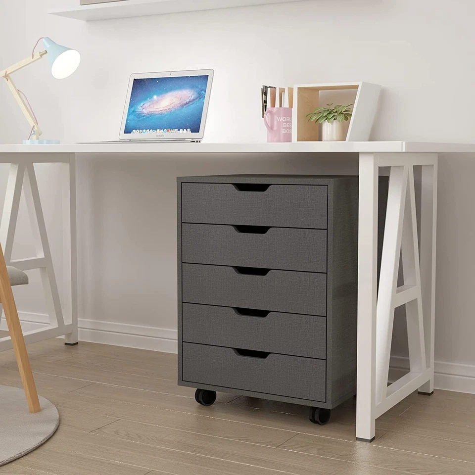 Organizador de Almacenamiento Rodante 5 Cajones Manija Recortada Hogar Cocina Gabinete, Negro Foto 3 de 4