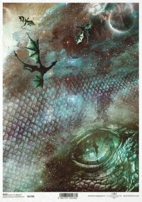 Reispapier-Motiv Strohseide-Decoupage-Serviettentechnik-Vintage-Drache-R1790