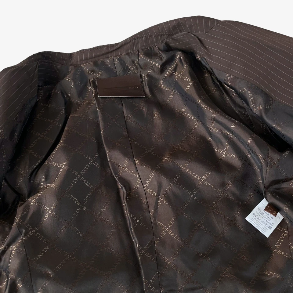 Vintage Y2K Women's Bally Brown Pinstripe Blazer, Suit Jacket Striped Retro 90s - Image 4 of 4