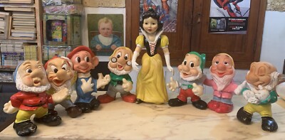 VINTAGE LARGE RUBBER TOY SQUEAK SNOW WHITE SEVEN DWARFS