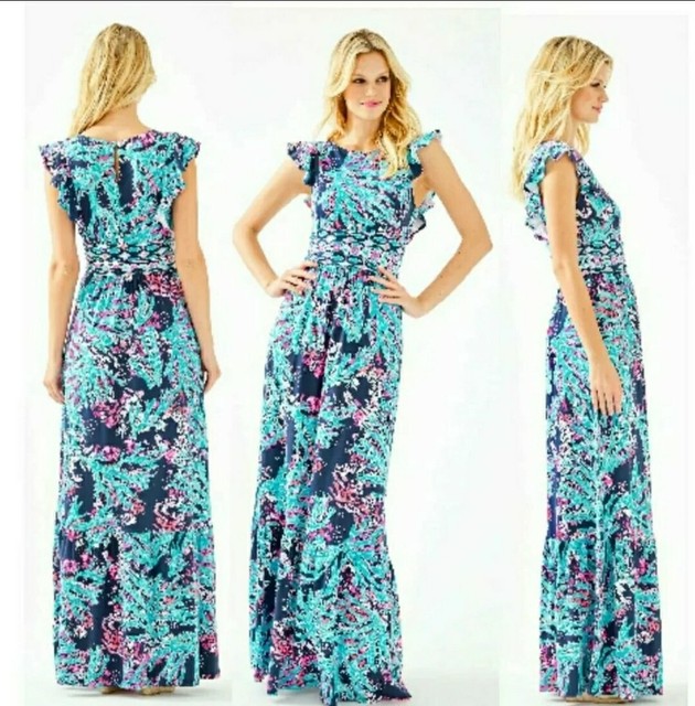 navy and coral dress