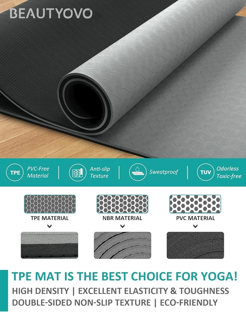 Eco-Friendly Extra Thick Yoga Mat with Carrying Strap – 1/3" or 1/4" Double-Sided Non-Slip Surface for Ultimate Comfort and Stability – Perfect for Yoga, Pilates, and Meditation.