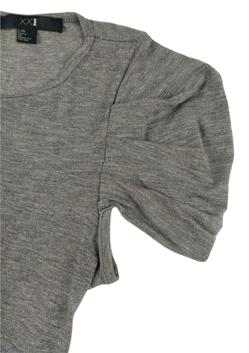 Forever 21 Shirt Womens Size L/G XXI Silver Grey Short Sleeve Top Made In USA - Picture 6 of 12