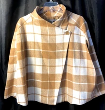 Lisa Rinna Brown & White Double Breasted Cape - EUC