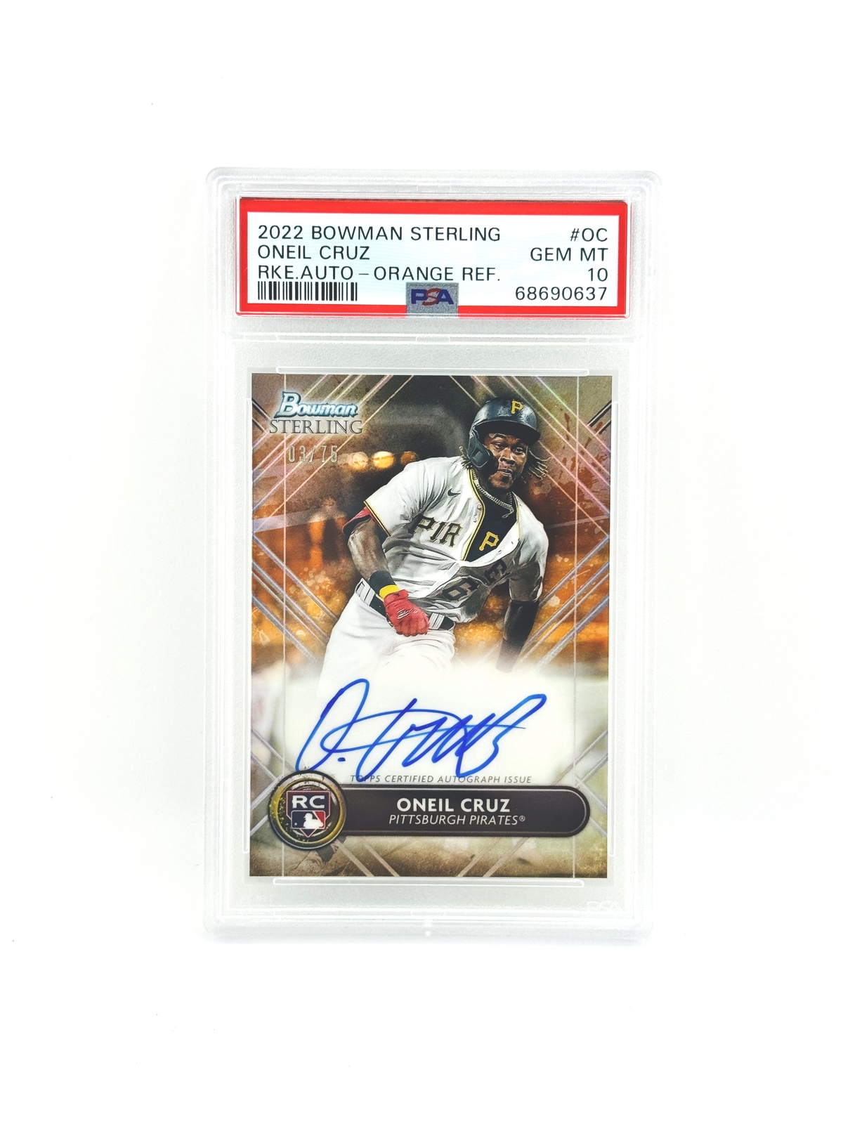 Oneil Cruz 2022 Bowman Sterling Rookie Auto PSA 10 Orange Refractor /75 RC