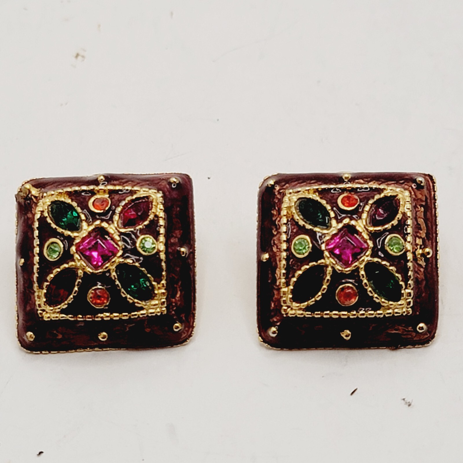 Rectangular Post Earrings with Multicolored Rhine… - image 1