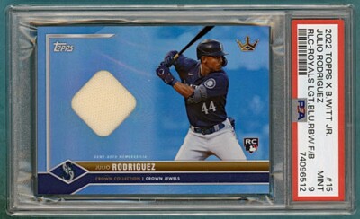 2022 Topps X Julio Rodriguez Relic Crown Royals Light Blue Rainbow 