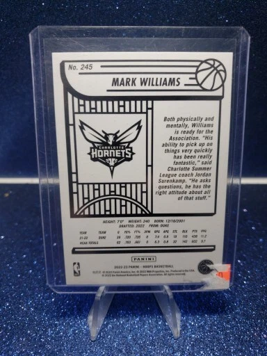 2022-23 NBA Hoops yellow #245 Mark Williams Rc Charlotte Hornets - Image 2 of 2