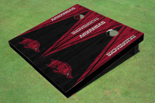 University Of Arkansas  Black and Maroon Matching Wood Look Triangle Cornhole Bo