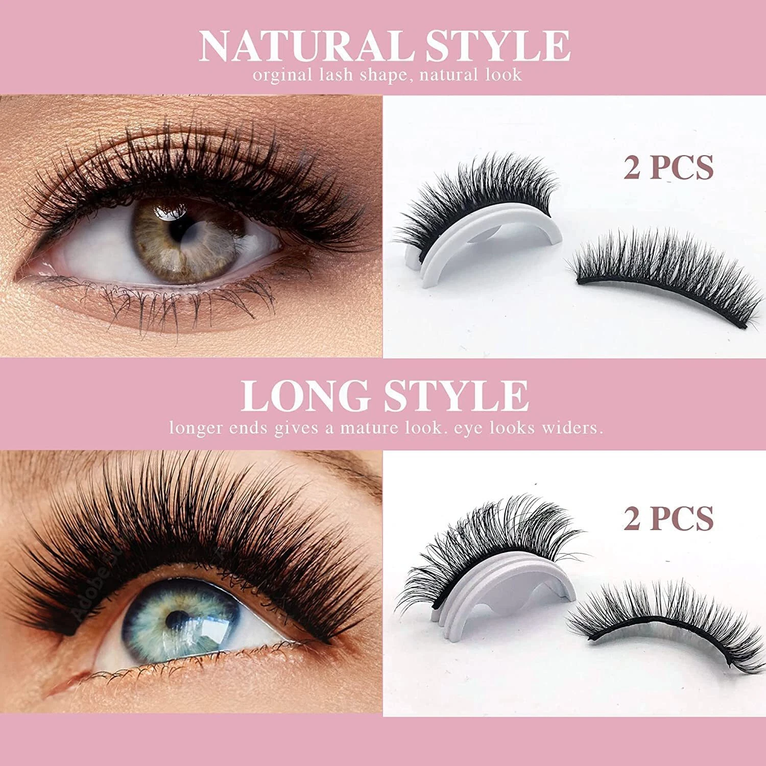 2 Pcs Reusable Self Adhesive Eyelashes Natural 3D Mink Glue-Free False Eyelashes - product detail image 4