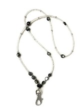 Fashion Lanyard for Women, Beaded ID Badge Holder Necklace Gray 