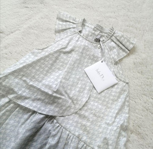 Baby Dior 2-piece Set Dress Pants Ruffled Houndstooth Pattern Gray Blue Cotton - Picture 3 of 12