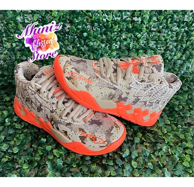 Puma MB 01 Lamelo Ball Digital Camo Pale Khaki Orange GS Youth Sz 5.5Y NBA