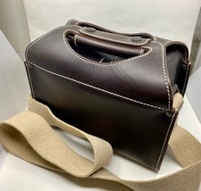 Brown Leather Camera Accessories Carry On Case Bag with wide strap - New