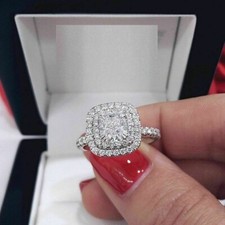 Cushion Cut 2.70Ct Diamond White Gold Finish Engagement Ring Simulated in Size 5