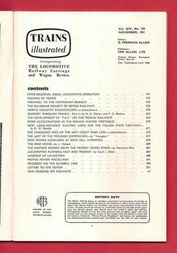 Trains Illustrated - Nov 1961 - France: Westerham: Edge Hill: Midland Compounds - Picture 2 of 5