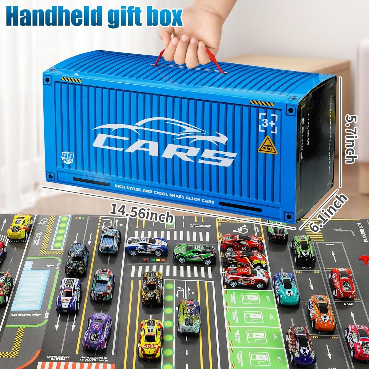 48-Piece Pull Back Cars Set with Garage Storage Box – Race Car