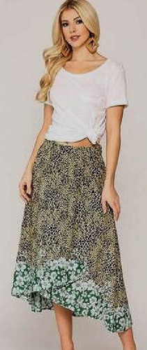 New GIGIO Size S M L floral cottage core elastic waist faux wrap midi skirt - Picture 11 of 12