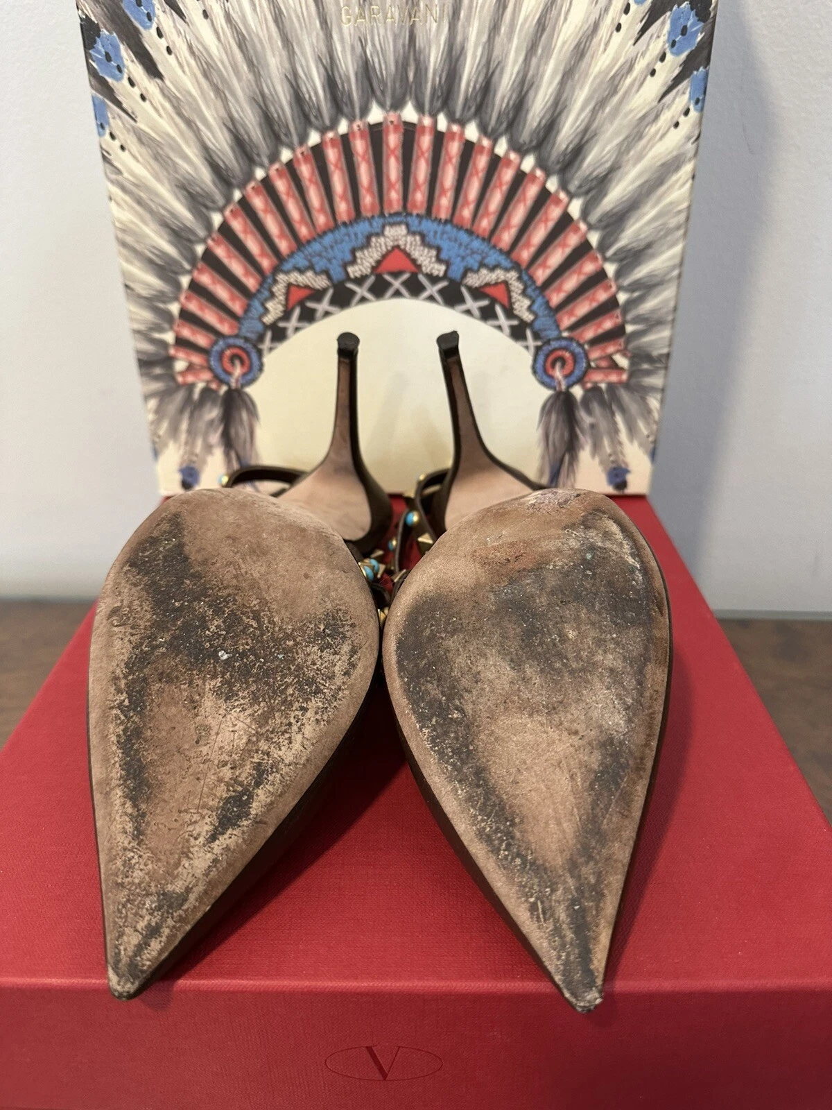 VALENTINO GARAVANI ROCKSTUD CINTURINO ALLA CAVIGLIA DÉCOLLETÉ MARRONI CIOTTOLI 40 10