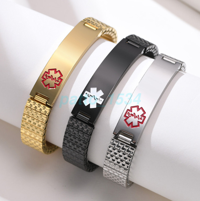 Women Men Medical Alert ID Name Spring Stretch Bracelet Bangle Free Engraving//