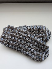 Handmade Handcrafted Crochet Knit Yarn Slippers Blue Brown White Cozy Soft