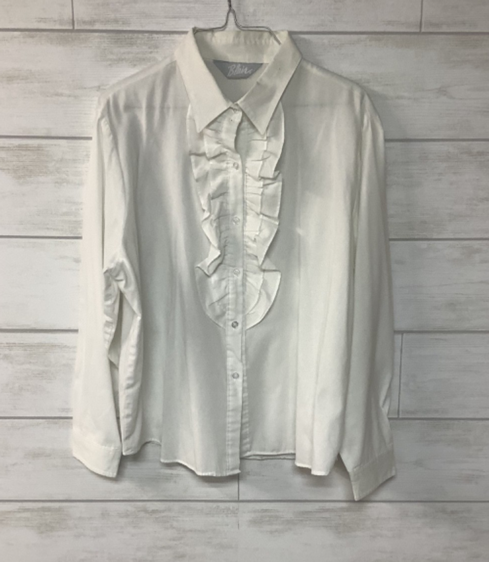 Blair Long Sleeve Button-Down White Ruffle Blouse Shirt Size Large