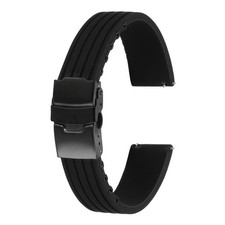 Silicone Watch Bands 18mm Soft Watch Bands with Black Snap Buckle, Black