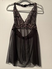 Victoria's Secret Black Lace Halter Babydoll Lingerie Nightie L