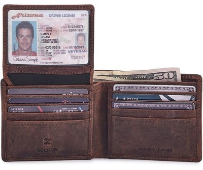 Cochoa Bifold Wallet for Men's Real Genuine Slim Leather RFID Blocking 2 ID W...