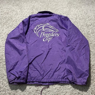 Vintage 1986 Breeders Cup Snap Jacket Purple Windbreaker Large USA 80s