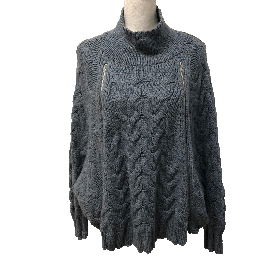 Pull FREE PEOPLE Femme Gros Câble Col Rond Gris Taille XS - Laine Maille Chinée Occasion TB