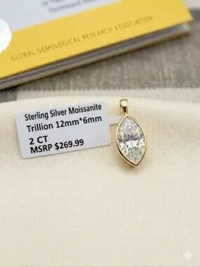 Moissanit 2,0 ctw Neu mit Etikett 925 Silber mit Gold über Marquise Anhänger