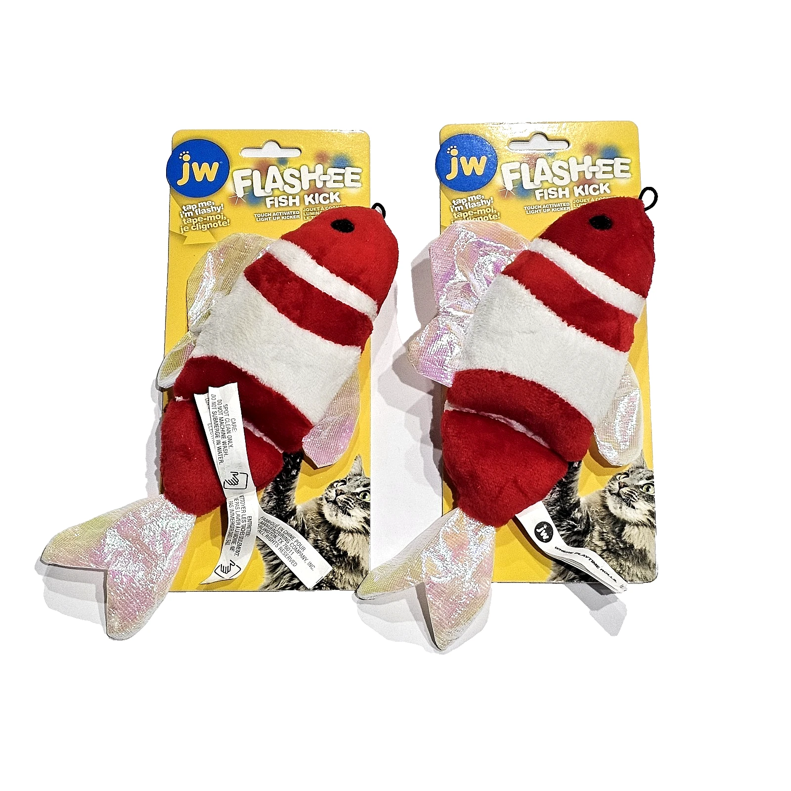 2 Pack Jw Flashee Fish Kick Tough Activated Light Up Kicker Cat Toy
