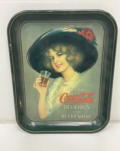 Vintage 1970's Coca-Cola Hamilton King Girl Green Advertisement Serving Tray