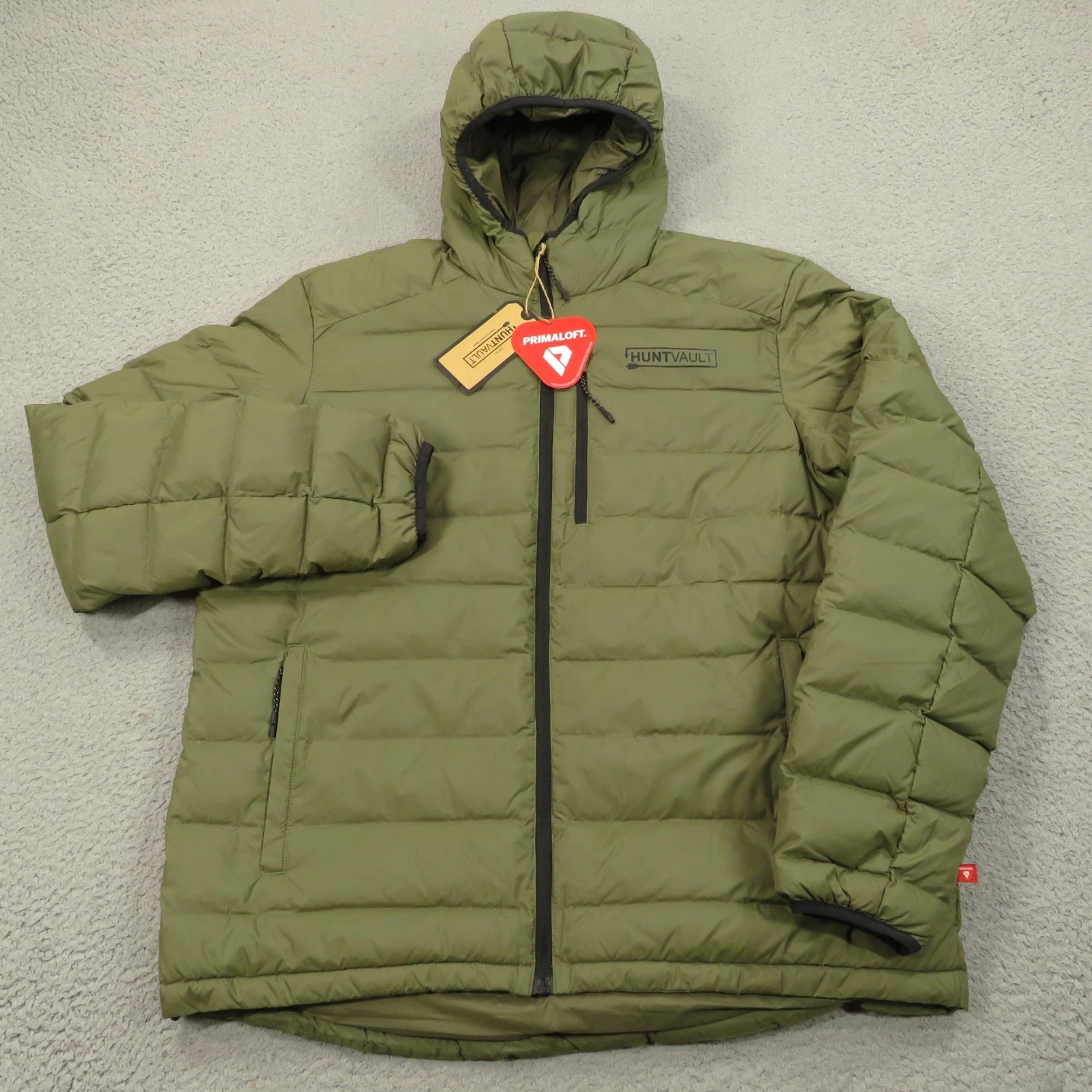 Primaloft Jacket Mens XL 220 Fill Puffer Full Zip HuntVault OG Olive Green Hoody