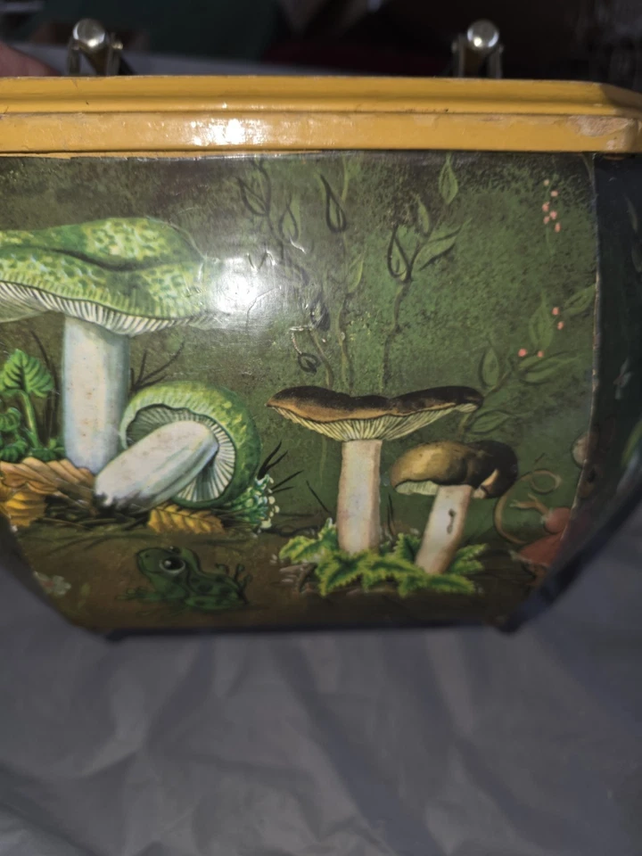 Vintage Wooden Purse Decoupage Octagon Lucite Handle Mushrooms Botanical - Image 4 of 4