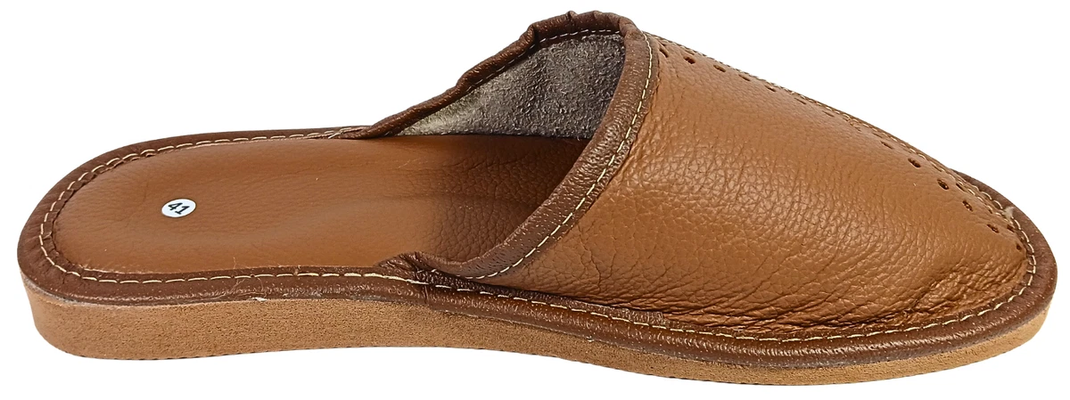 Herren Leder Hausschuhe Echtleder Pantoffeln Latschen Schlappen Braun Gr. 40-46
