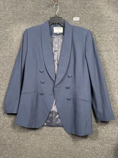 VTG Kasper Blazer Jacket Womens Size 8 Navy Long Sleeve Double Breasted Lined
