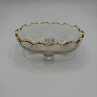 Vtg MCM Jeanette Glass “Louisa” Clear Oval Bowl/Candy Dish Scalloped Gold Rim***
