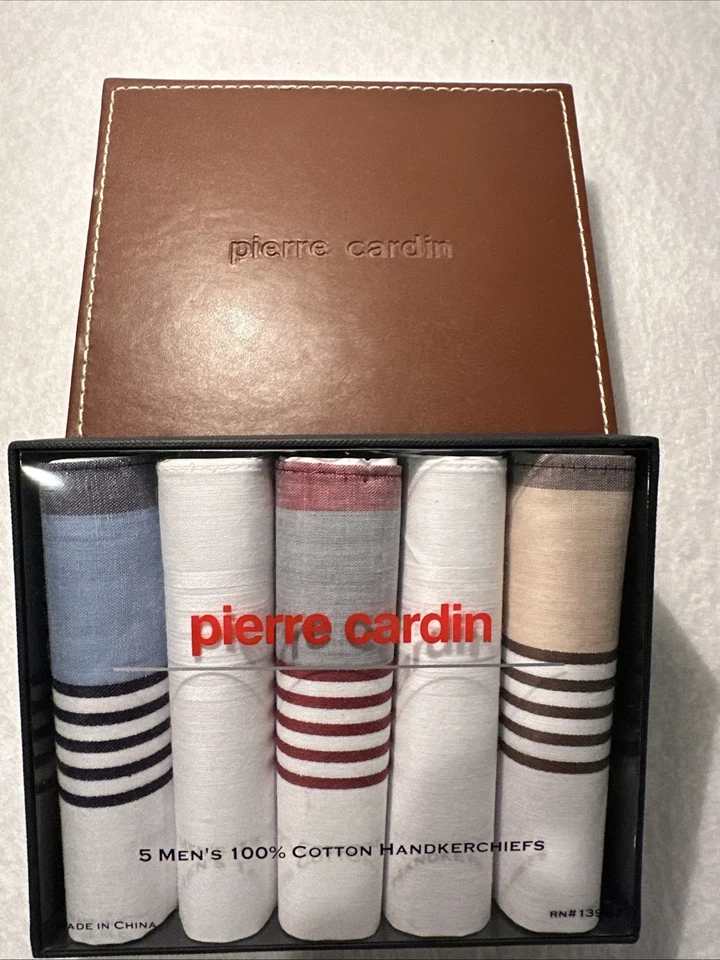 Pierre Cardin Handkerchiefs Set of 5 Includes LEATHER GIFT BOX - Image 4 of 4